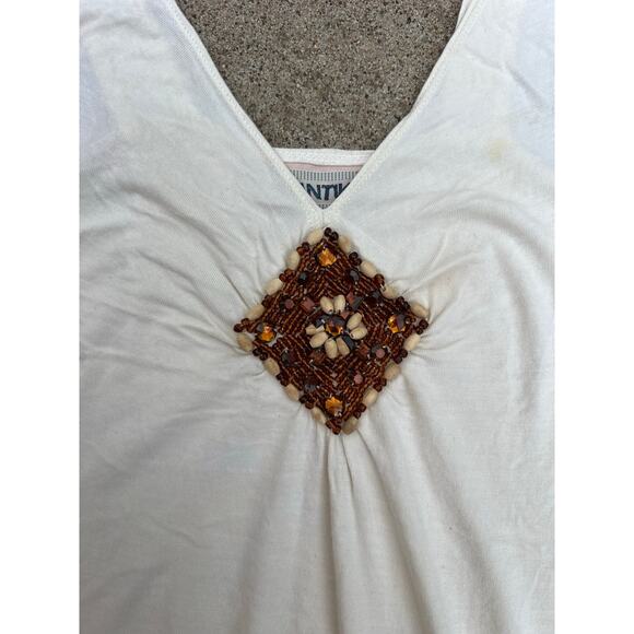 Vintage Santiki Tank Top Women Sz Small V-Neck Embellished Sleeveless Blouse Y2K - Picture 2 of 4